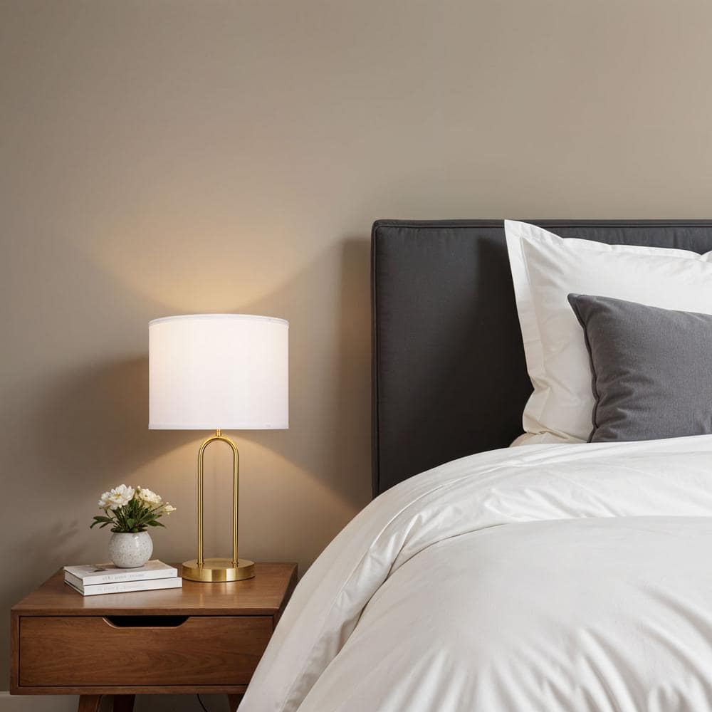  Isla 20 In. Gold Bedside Table Lamp With White Linen Shade