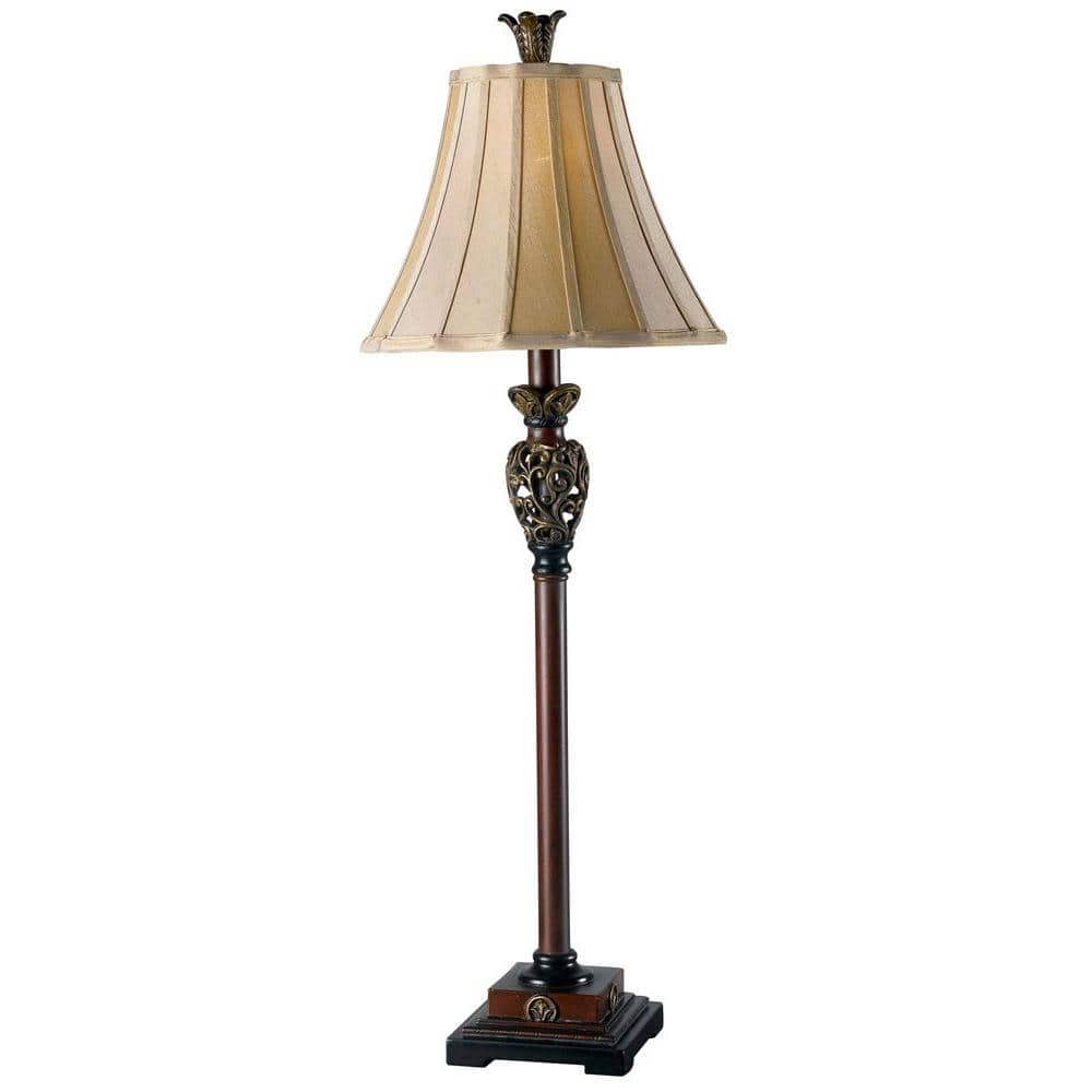  Iron Lace 32 In. Golden Ruby Bedside Table Lamp With White Linen Shade