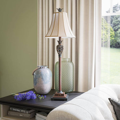  Iron Lace 32 In. Golden Ruby Bedside Table Lamp With White Linen Shade