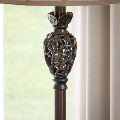  Iron Lace 32 In. Golden Ruby Bedside Table Lamp With White Linen Shade