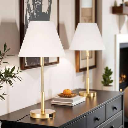  Beckett 24 In. Dark Bronze Table Lamp Set With White Fabric Shade And (Set Of 2)
