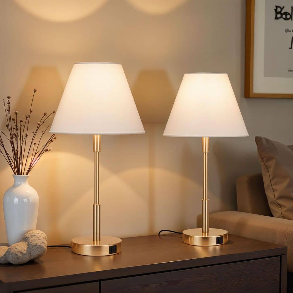  Beckett 24 In. Dark Bronze Table Lamp Set With White Fabric Shade And (Set Of 2)