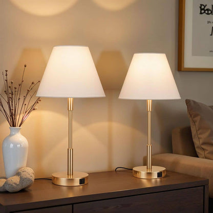  Beckett 24 In. Dark Bronze Table Lamp Set With White Fabric Shade And (Set Of 2)