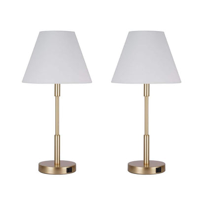 Beckett 24 In. Dark Bronze Table Lamp Set With White Fabric Shade And (Set Of 2)