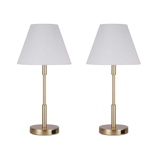  Beckett 24 In. Dark Bronze Table Lamp Set With White Fabric Shade And (Set Of 2)