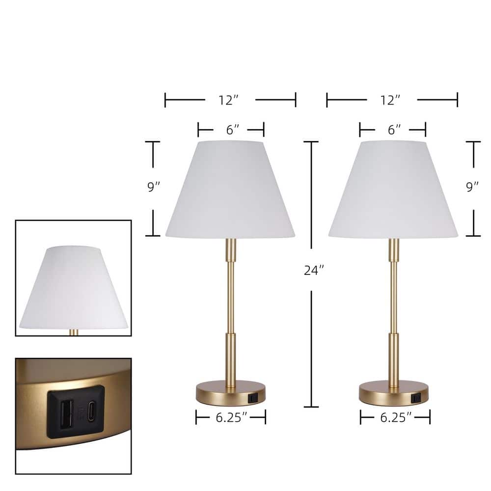  Beckett 24 In. Dark Bronze Table Lamp Set With White Fabric Shade And (Set Of 2)