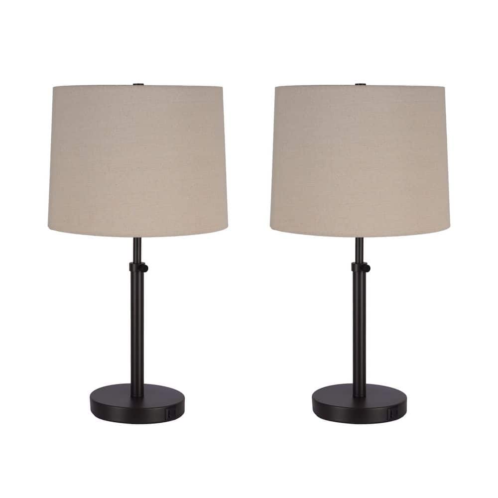  Marlow 24 In. Antique Brass Lamp Set With White Fabric Shade And (Set Of 2)