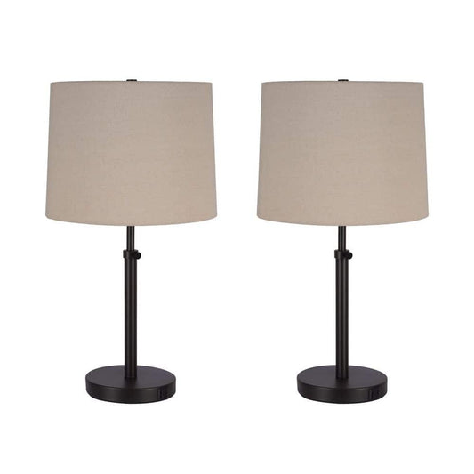  Marlow 24 In. Antique Brass Lamp Set With White Fabric Shade And (Set Of 2)
