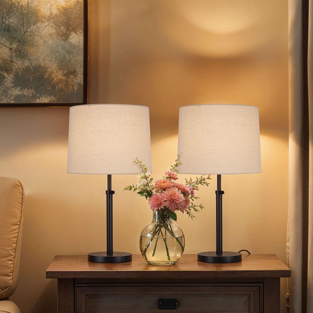  Marlow 24 In. Antique Brass Lamp Set With White Fabric Shade And (Set Of 2)