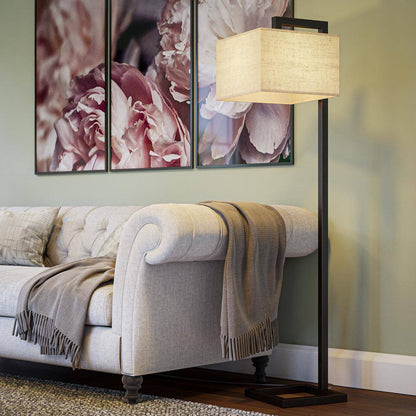  4 Square 64 In. Oil Rubbed Bronze 1-Light Standard Floor Lamp With Linen Square Shade