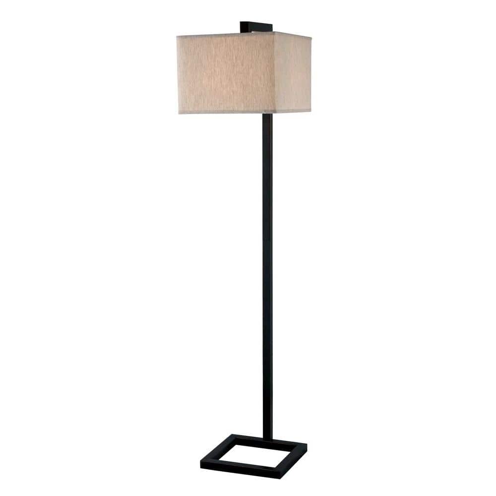  4 Square 64 In. Oil Rubbed Bronze 1-Light Standard Floor Lamp With Linen Square Shade