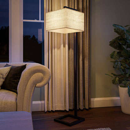  4 Square 64 In. Oil Rubbed Bronze 1-Light Standard Floor Lamp With Linen Square Shade