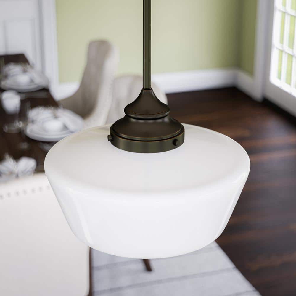  Cambridge 60-Watt 1-Light Oil Rubbed Bronze Shaded Pendant Light With Frosted Glass Shade