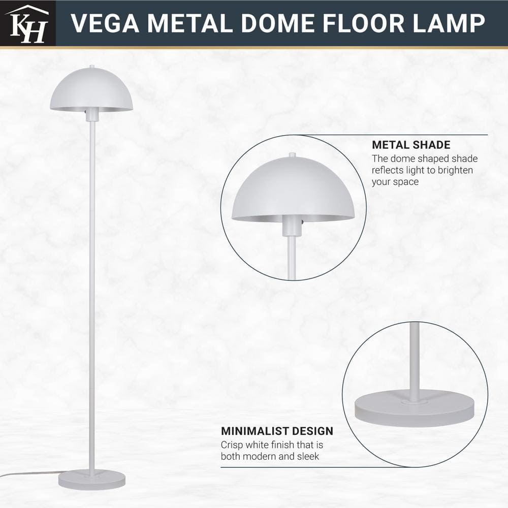  Vega 56 In. White 1-Light Standard Floor Lamp With Metal Dome Shade