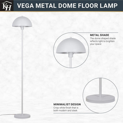  Vega 56 In. White 1-Light Standard Floor Lamp With Metal Dome Shade