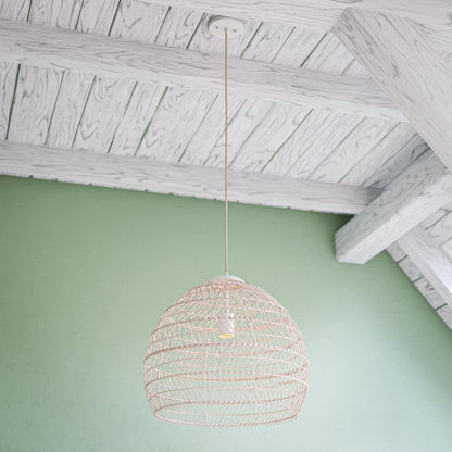  Maverick 1-Light White Shaded Pendant Light With Natural Rattan Bamboo Shade