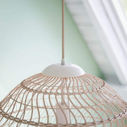  Maverick 1-Light White Shaded Pendant Light With Natural Rattan Bamboo Shade