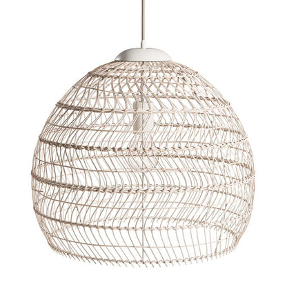  Maverick 1-Light White Shaded Pendant Light With Natural Rattan Bamboo Shade