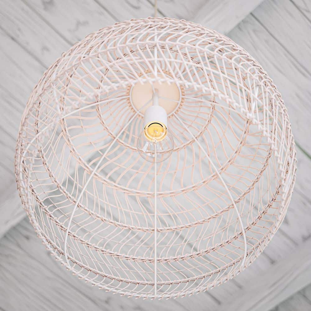  Maverick 1-Light White Shaded Pendant Light With Natural Rattan Bamboo Shade